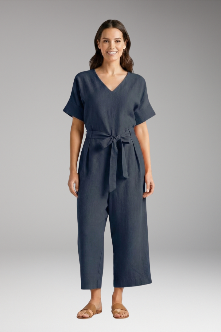 Women's Jumpsuit with V Neck and Tie Waist