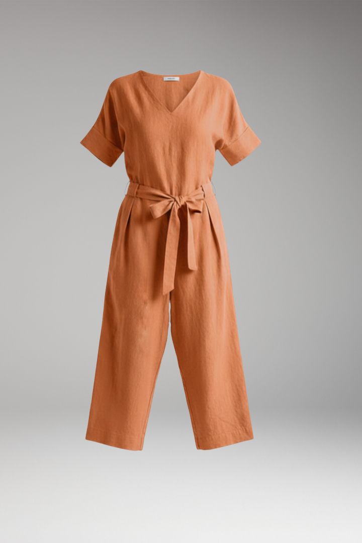Women's Jumpsuit with V Neck and Tie Waist