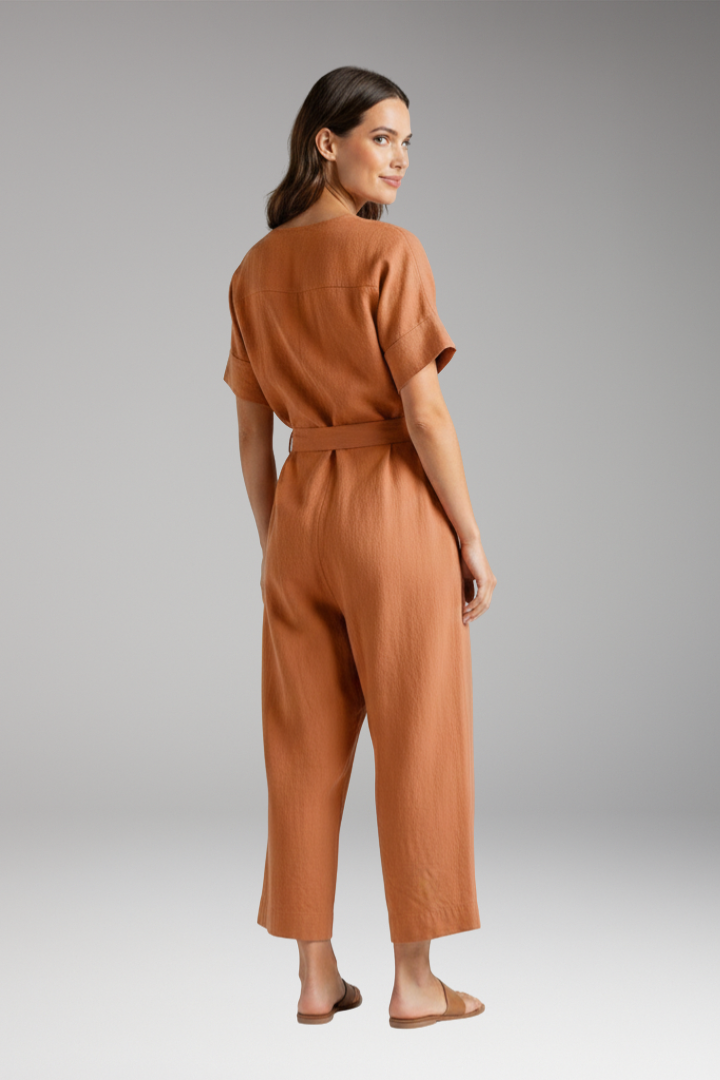 Women's Jumpsuit with V Neck and Tie Waist