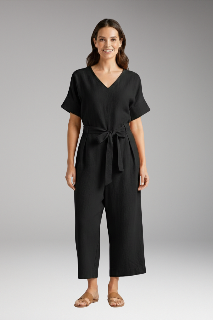 Women's Jumpsuit with V Neck and Tie Waist