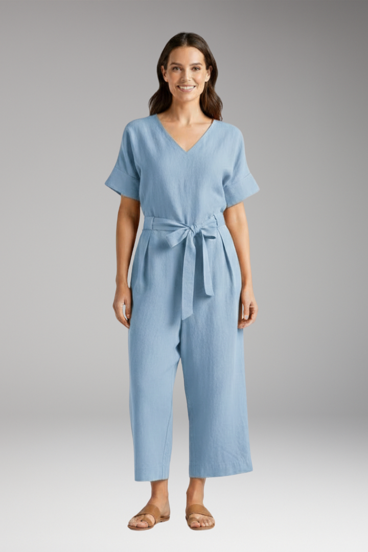 Women's Jumpsuit with V Neck and Tie Waist