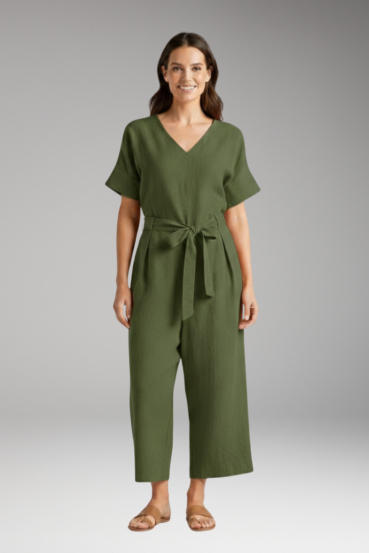 Women's Jumpsuit with V Neck and Tie Waist