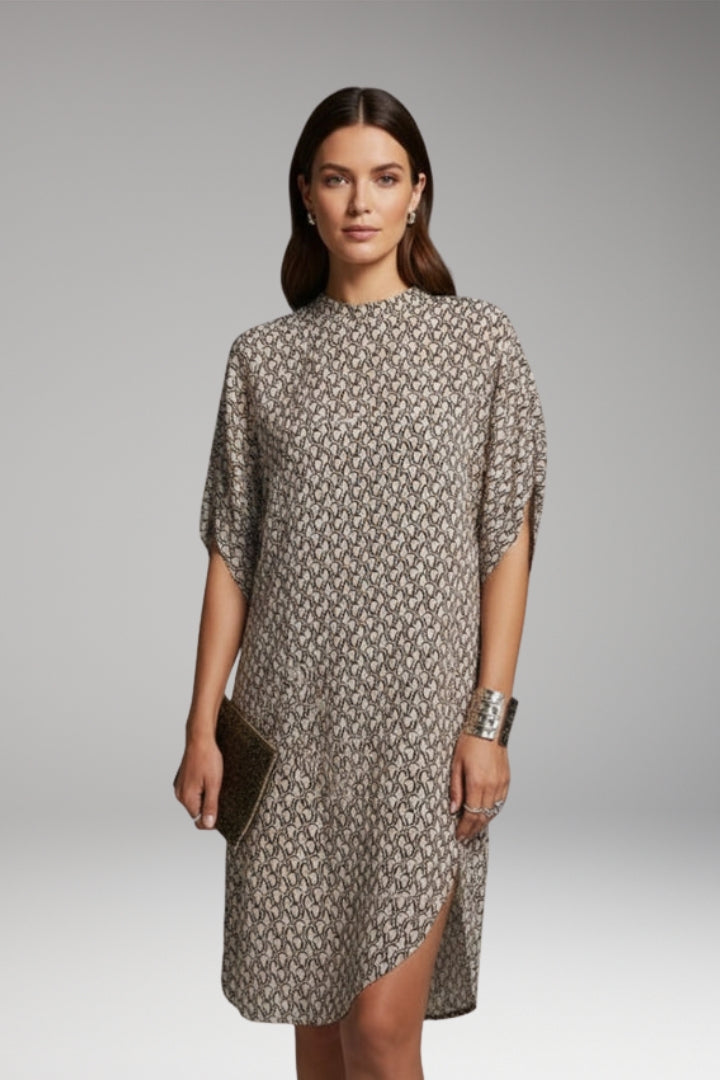 Women's Knee-Length Dress with Half-Sleeve Print and Slit Detail