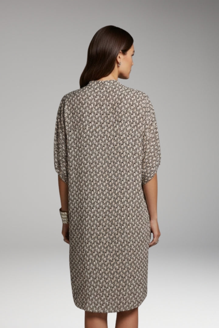 Women's Knee-Length Dress with Half-Sleeve Print and Slit Detail