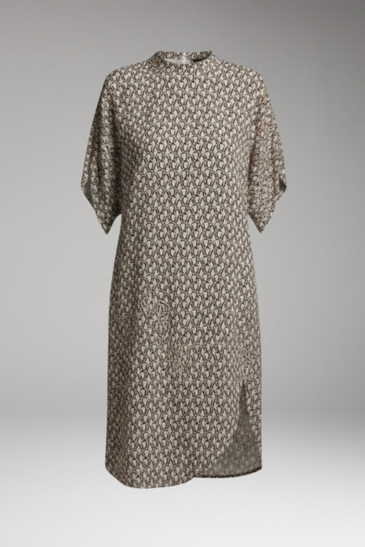 Women's Knee-Length Dress with Half-Sleeve Print and Slit Detail
