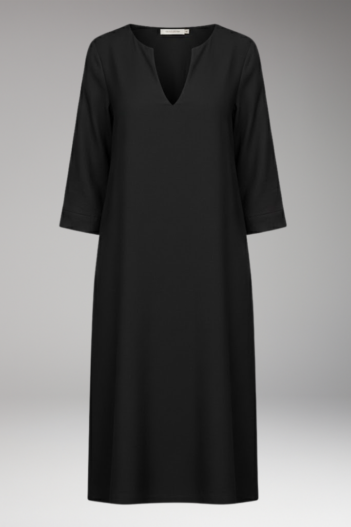 Women's Knee-Length Dress with V-Neck and Three-Quarter Sleeves