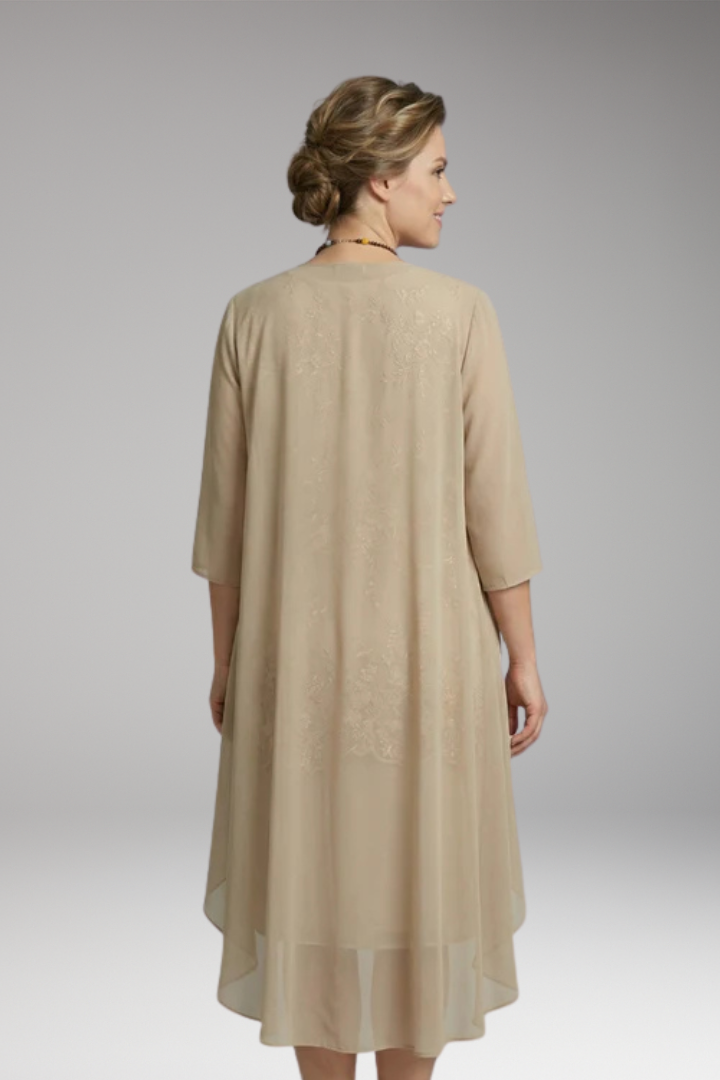 Women's Knee'Length Dress with Lace and Sheer Overlay