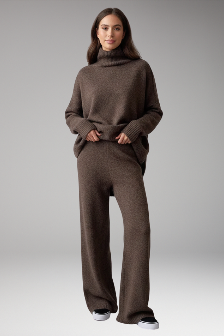 Women's Knit Set with Turtleneck and Wide-Leg Pants