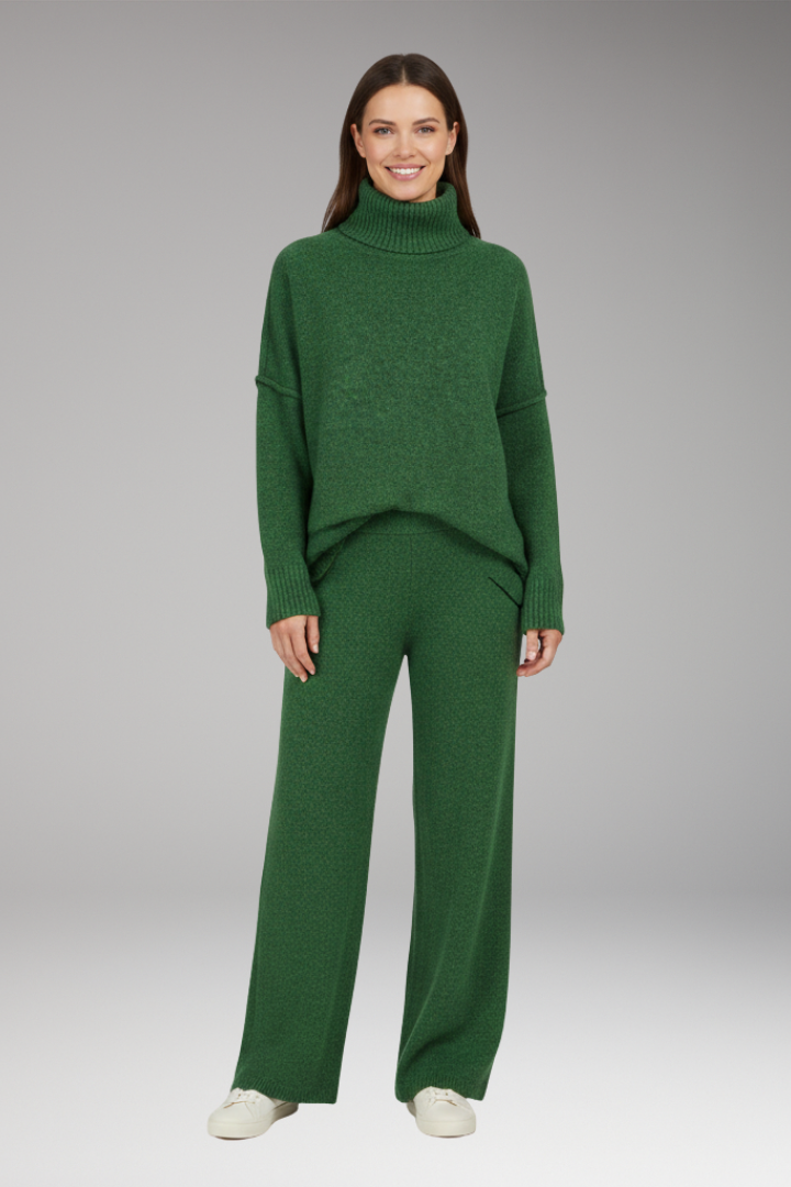 Women's Knit Set with Turtleneck and Wide-Leg Pants