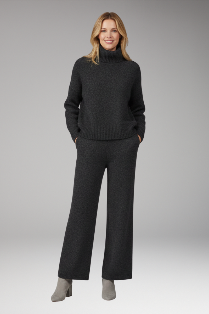 Women's Knit Set with Turtleneck and Wide-Leg Pants