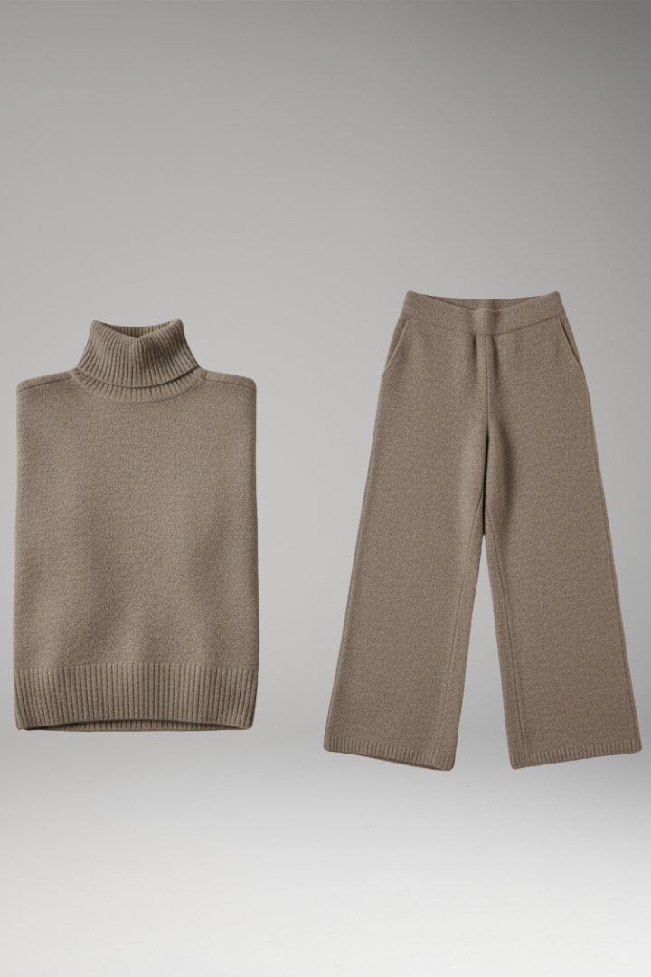 Women's Knit Set with Turtleneck and Wide-Leg Pants