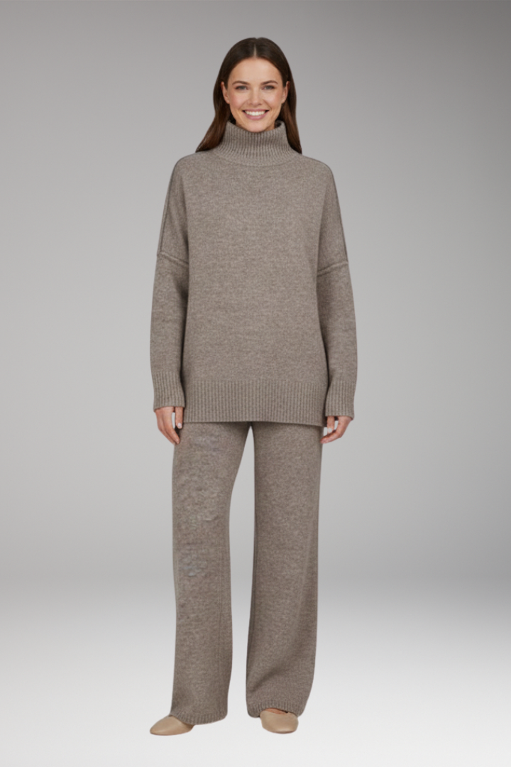 Women's Knit Set with Turtleneck and Wide-Leg Pants