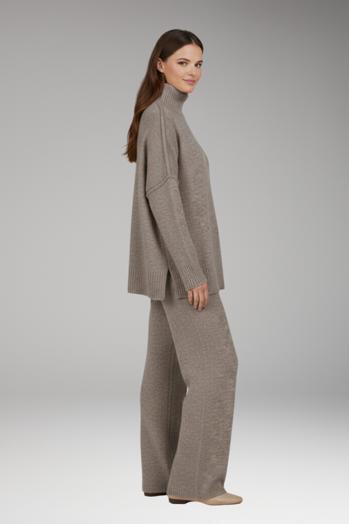 Women's Knit Set with Turtleneck and Wide-Leg Pants