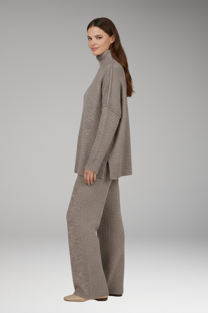 Women's Knit Set with Turtleneck and Wide-Leg Pants