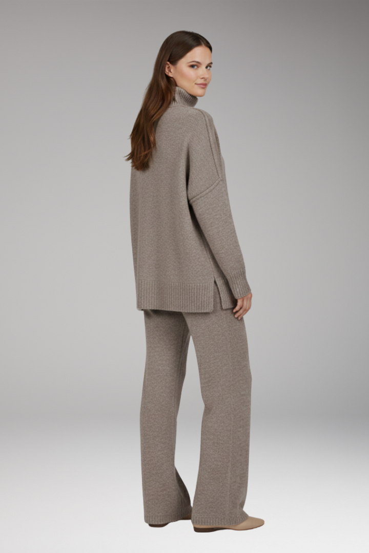 Women's Knit Set with Turtleneck and Wide-Leg Pants