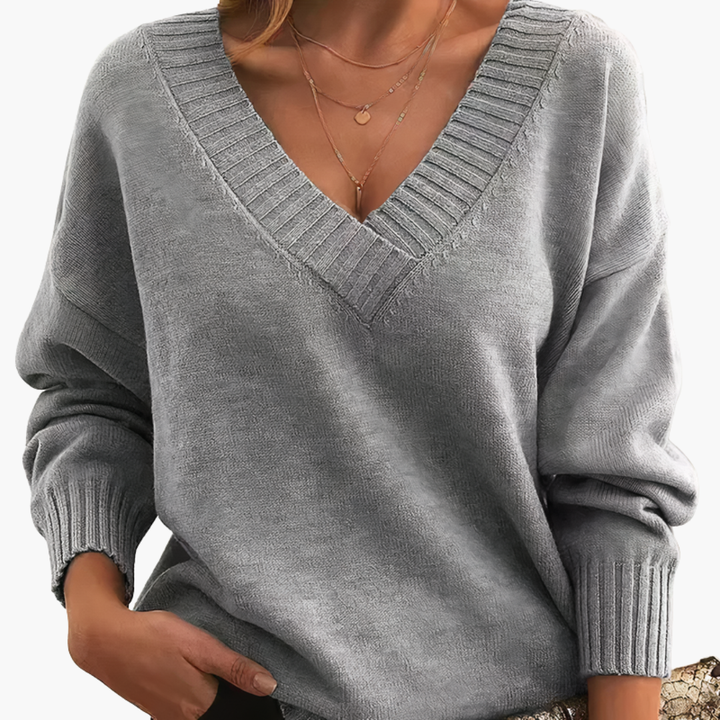 Women’s Knit Sweater with V-Neckline and Long Sleeves
