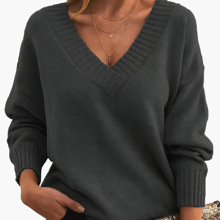Women’s Knit Sweater with V-Neckline and Long Sleeves