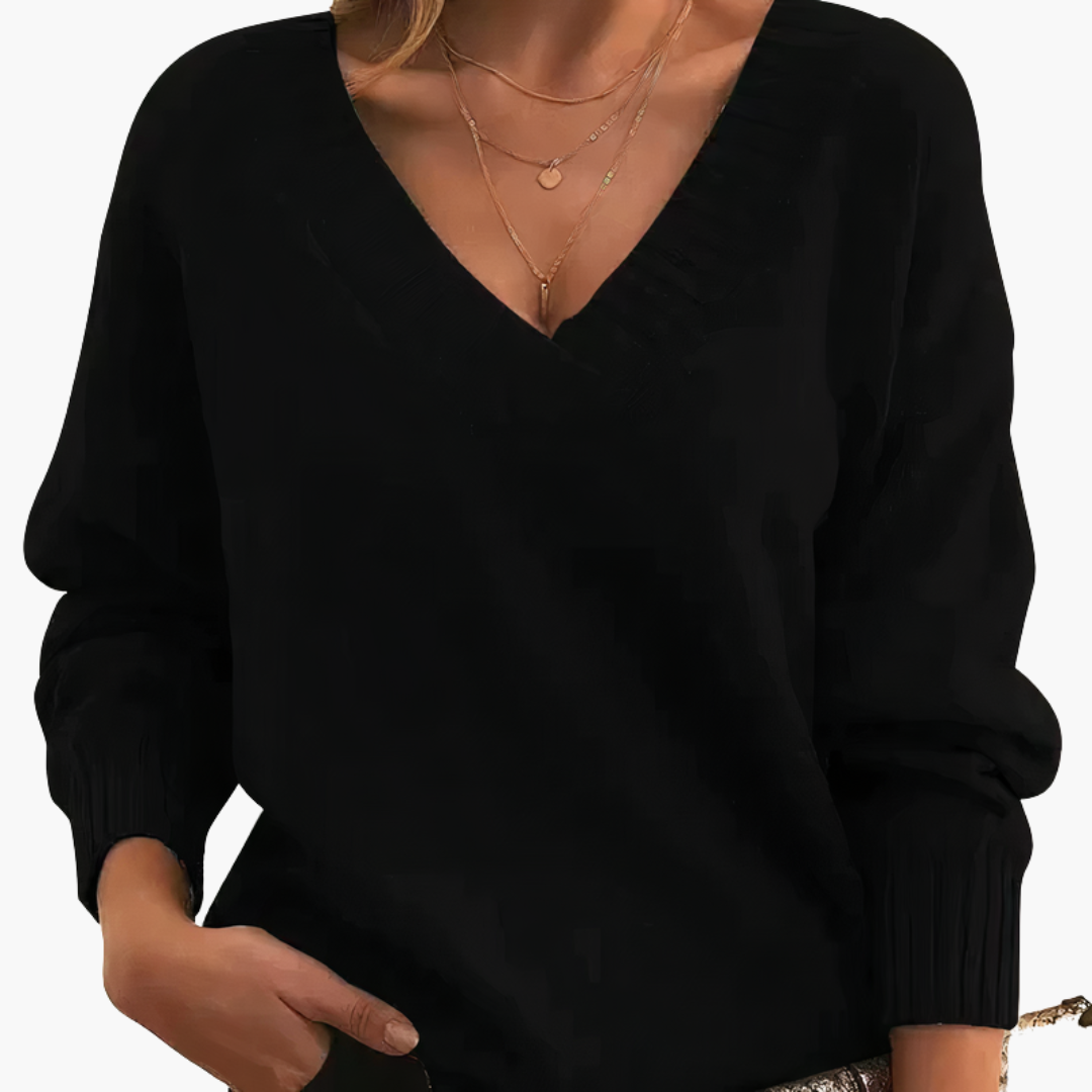 Women’s Knit Sweater with V-Neckline and Long Sleeves