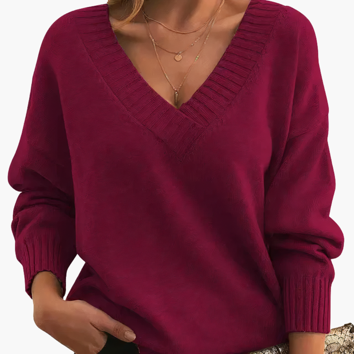 Women’s Knit Sweater with V-Neckline and Long Sleeves
