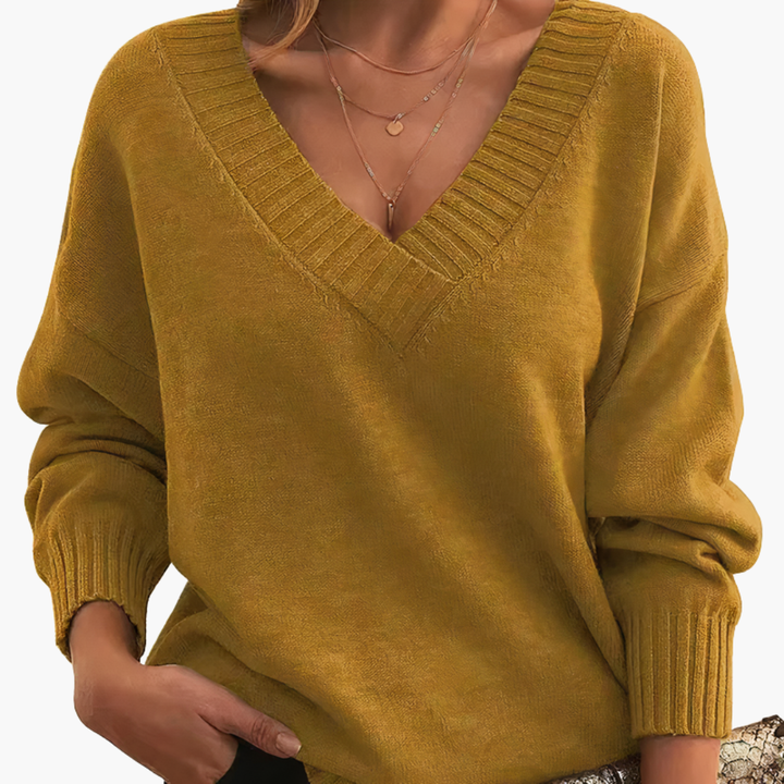 Women’s Knit Sweater with V-Neckline and Long Sleeves