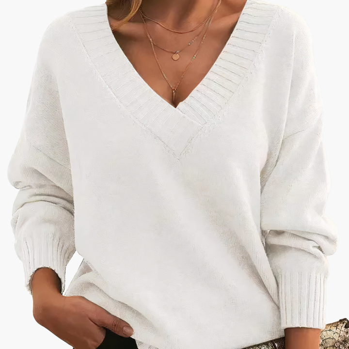 Women’s Knit Sweater with V-Neckline and Long Sleeves