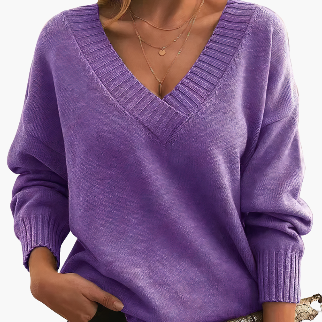 Women’s Knit Sweater with V-Neckline and Long Sleeves