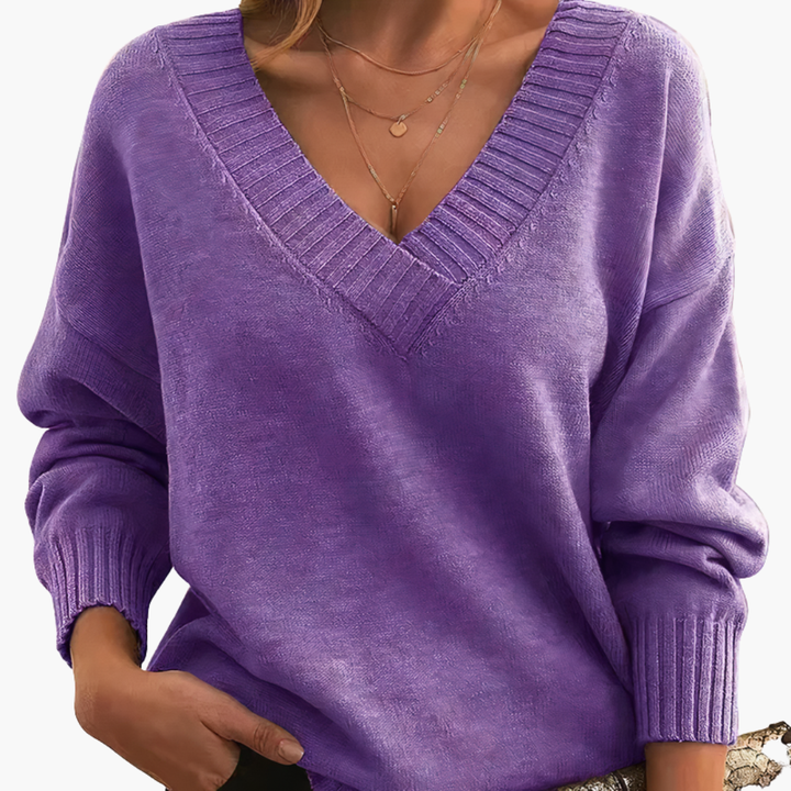 Women’s Knit Sweater with V-Neckline and Long Sleeves