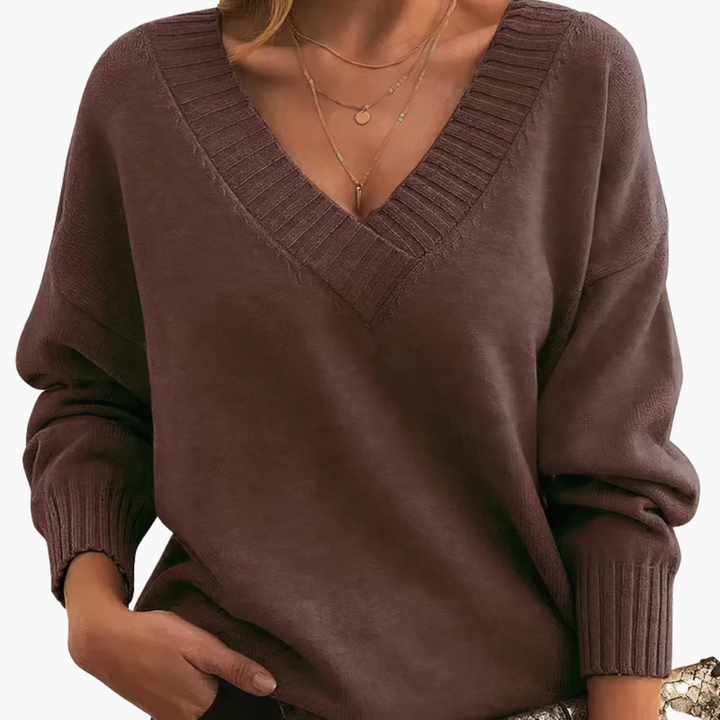 Women’s Knit Sweater with V-Neckline and Long Sleeves