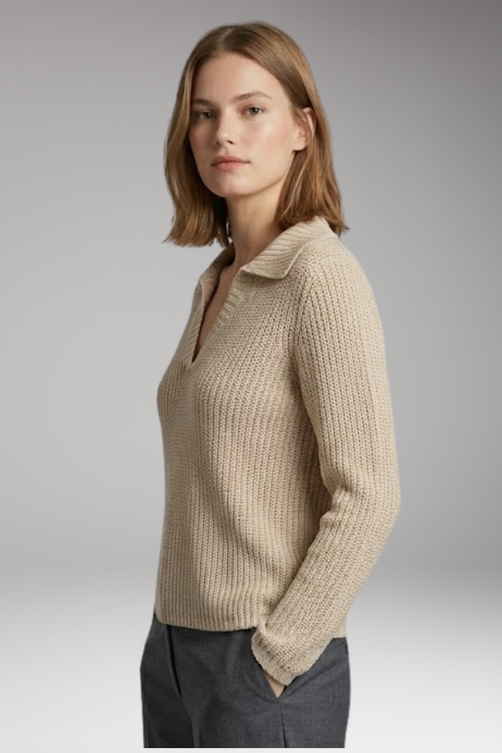 Women's Knit Top with V-Neck and Long Sleeves