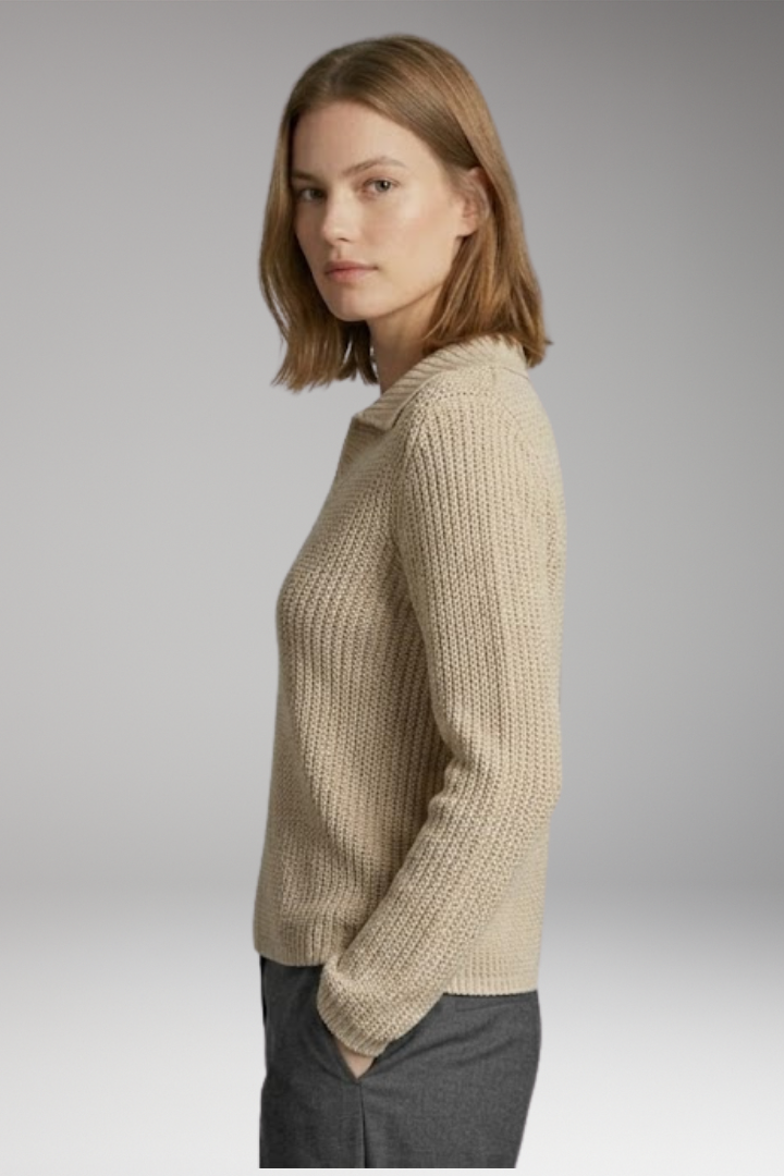 Women's Knit Top with V-Neck and Long Sleeves