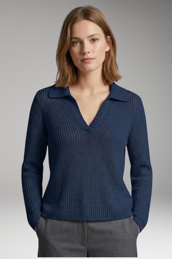 Women's Knit Top with V-Neck and Long Sleeves