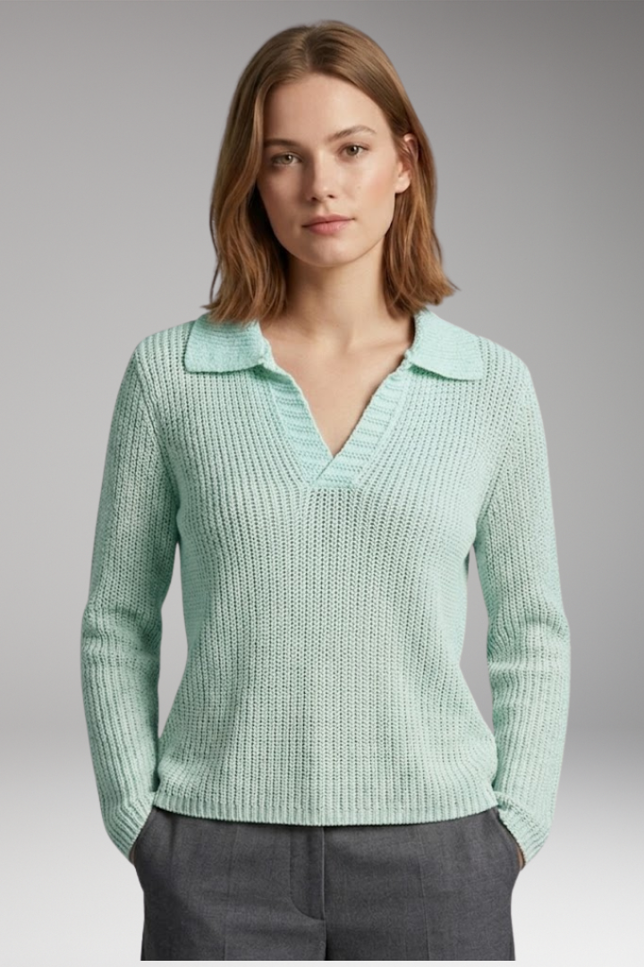 Women's Knit Top with V-Neck and Long Sleeves