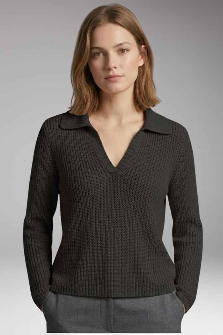 Women's Knit Top with V-Neck and Long Sleeves