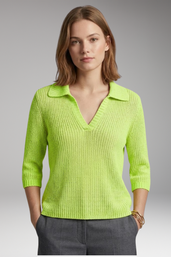 Women's Knit Top with V-Neck and Long Sleeves