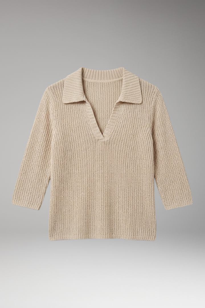 Women's Knit Top with V-Neck and Long Sleeves