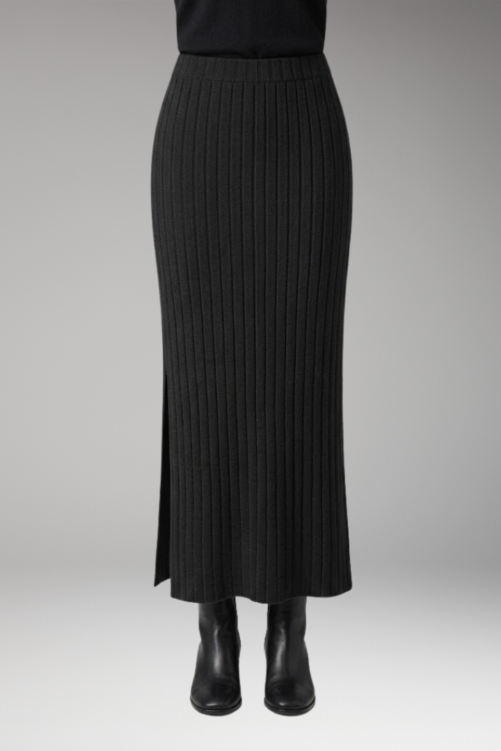 Women's Knitted Maxi Skirt with Ribbed Texture and Side Slit