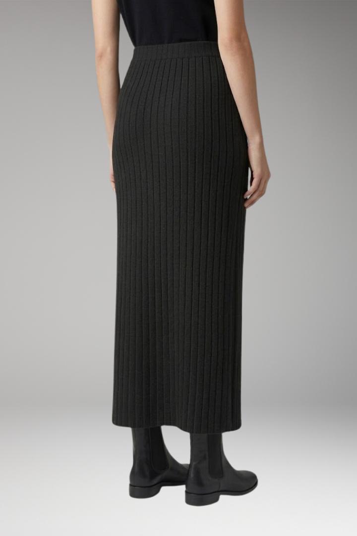 Women's Knitted Maxi Skirt with Ribbed Texture and Side Slit