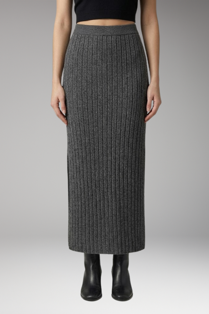 Women's Knitted Maxi Skirt with Ribbed Texture and Side Slit
