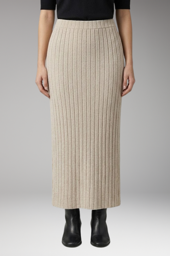Women's Knitted Maxi Skirt with Ribbed Texture and Side Slit