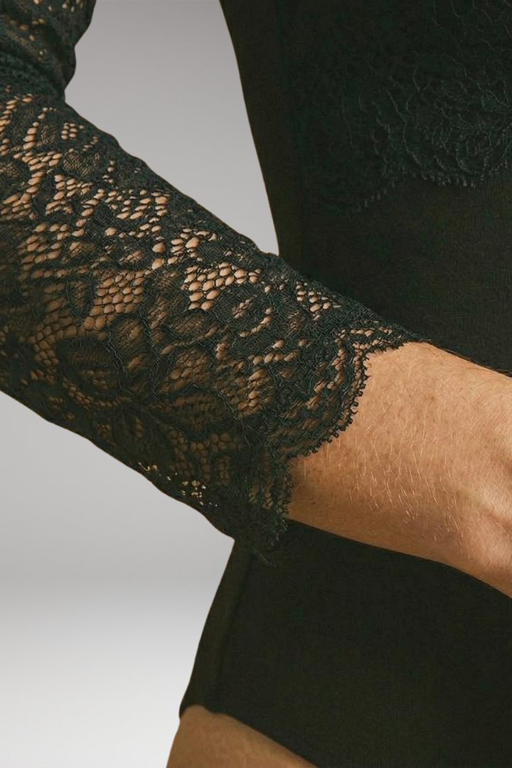 Women's Lace Blouse with V-Neck and Long Sleeves