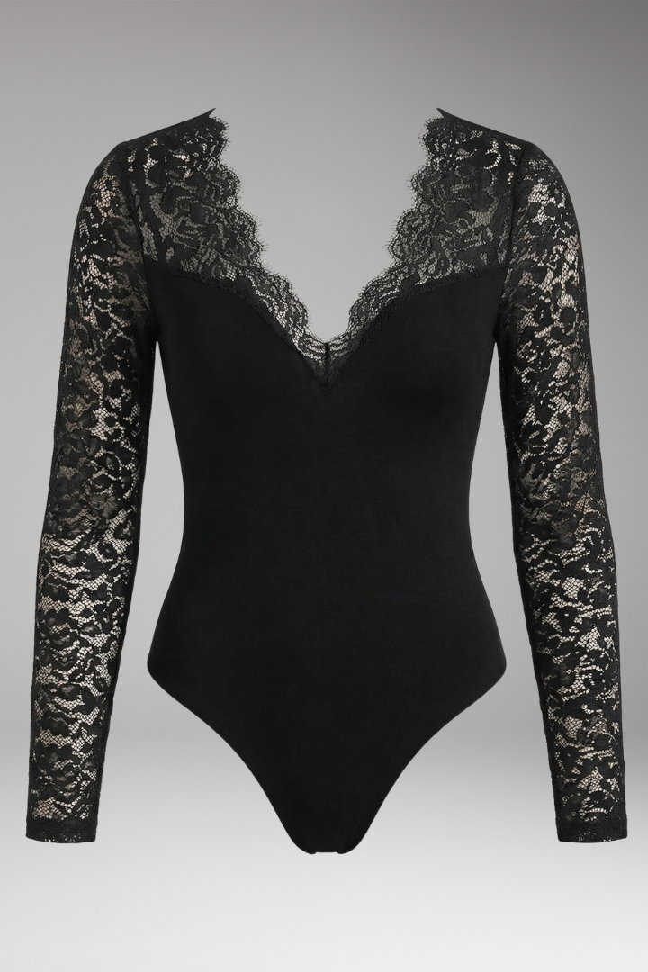 Women's Lace Blouse with V-Neck and Long Sleeves