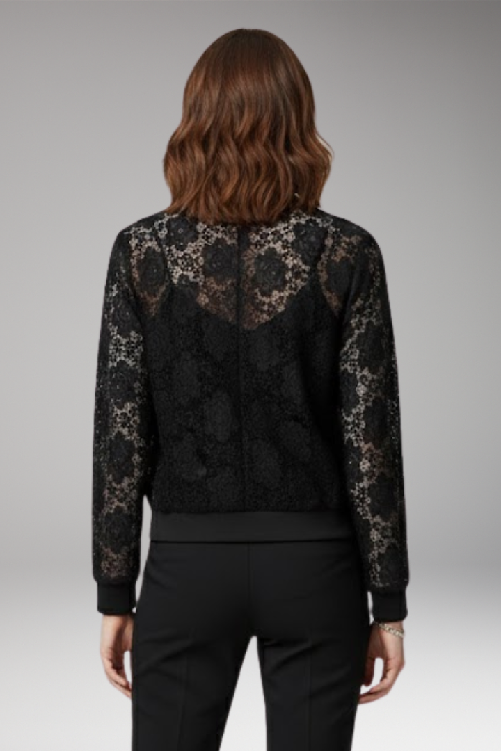 Women's Lace Bomber Jacket with Zip and Elastic Cuffs