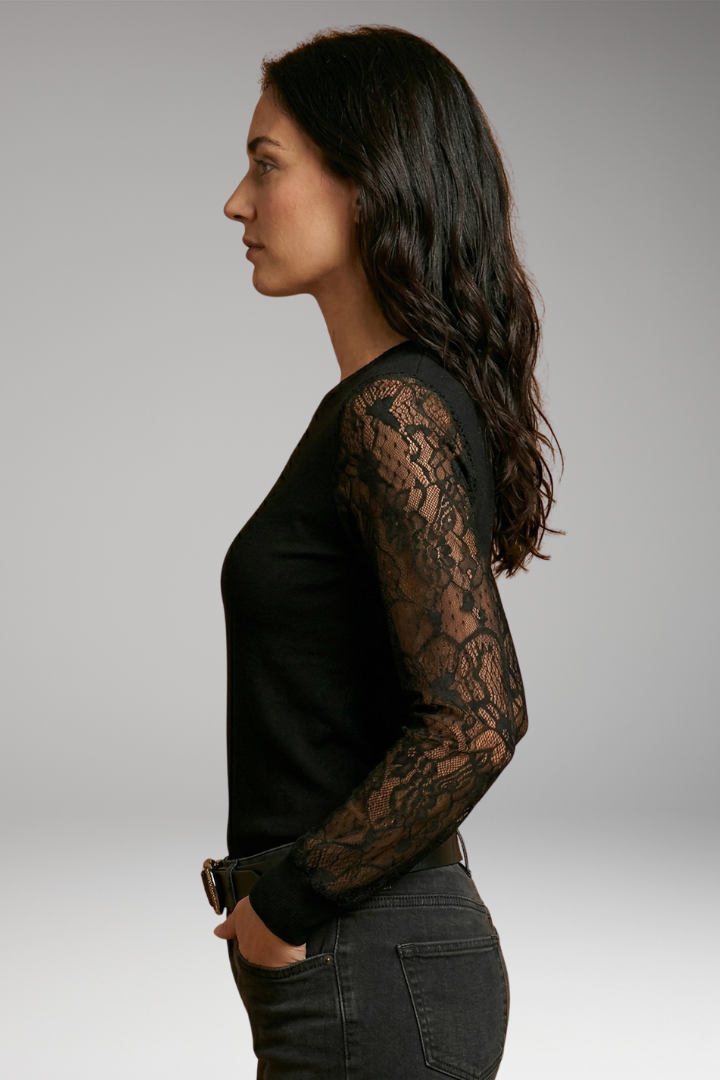 Women's Lace Sleeve Blouse with V-Neck and Flattering Regular Fit