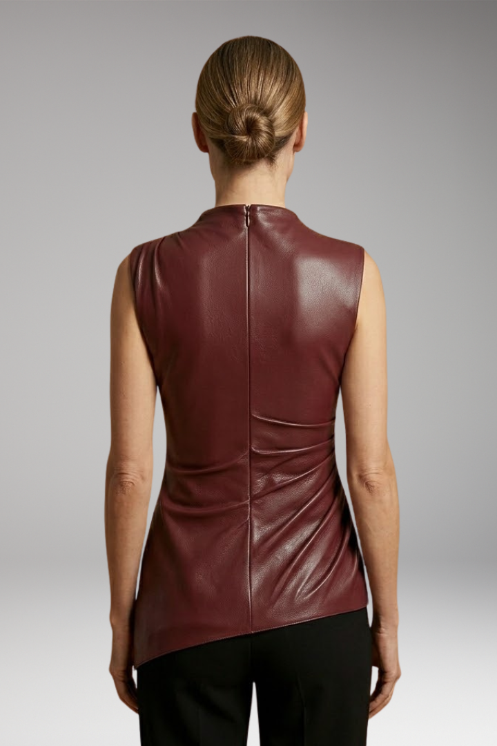 Women's Leather Top with Close-Fitting Design and Versatile Style