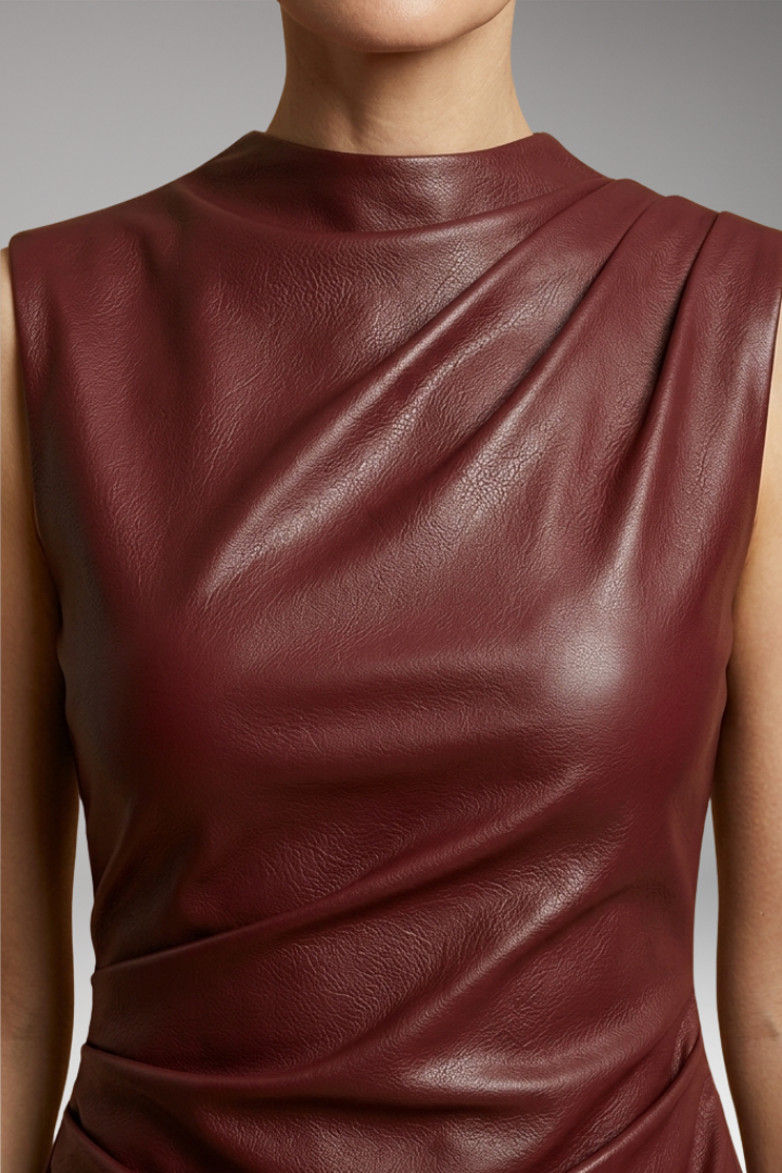 Women's Leather Top with Close-Fitting Design and Versatile Style