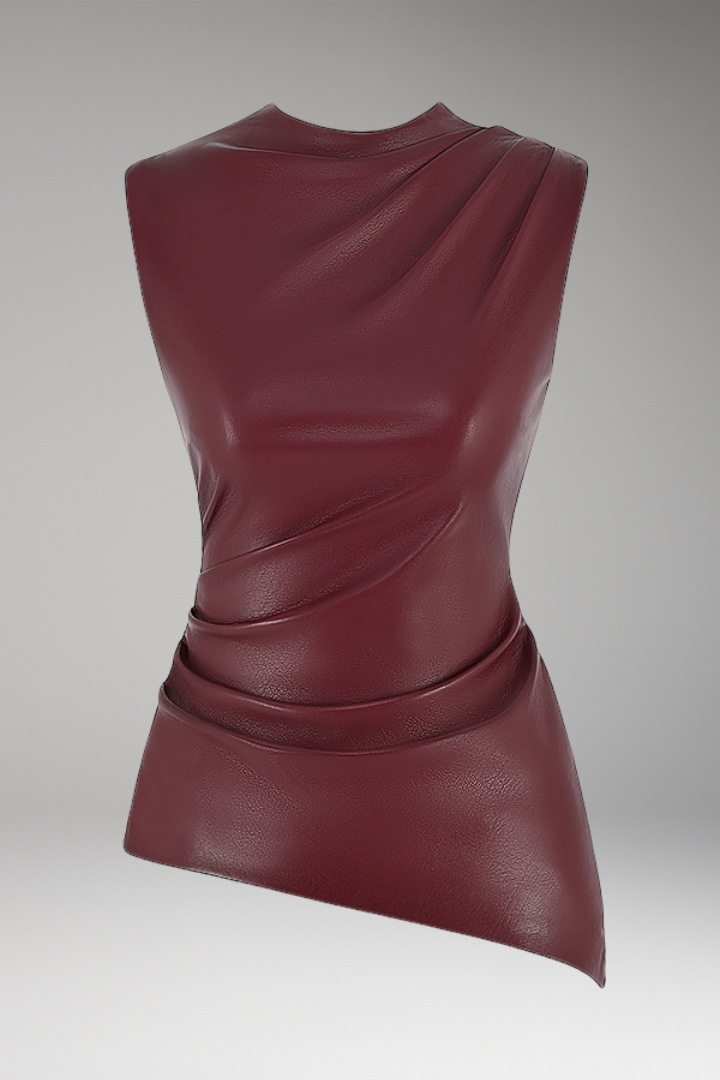 Women's Leather Top with Close-Fitting Design and Versatile Style