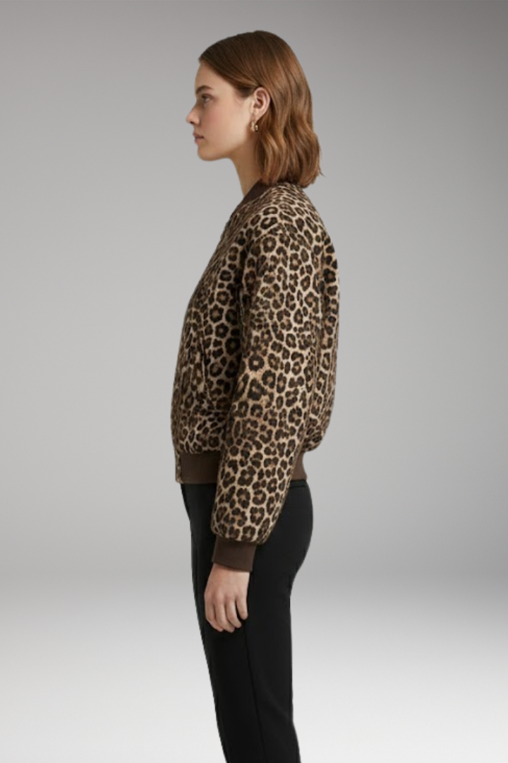Women's Leopard Print Bomber Jacket with Zip Closure