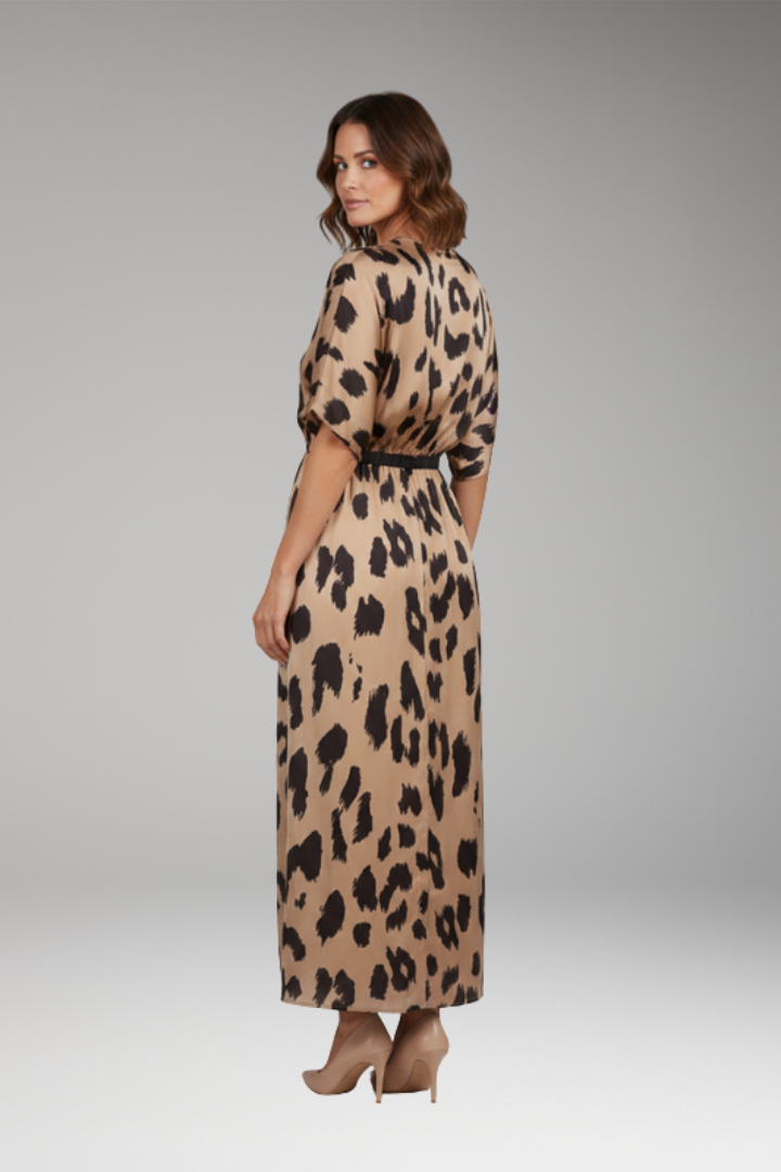 Women's Leopard Print Dress with V-Neck and Extra Wide Skirt