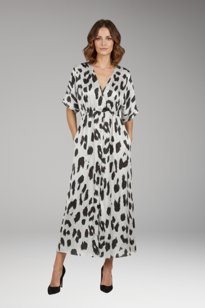 Women's Leopard Print Dress with V-Neck and Extra Wide Skirt
