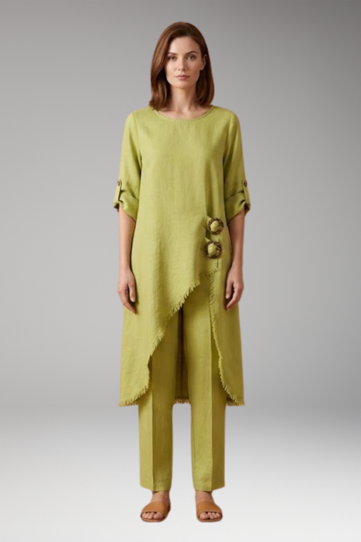 Women's Linen Blend Set with Relaxed Fit and Breathable Comfort